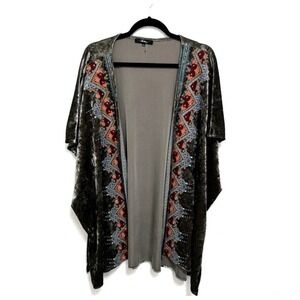 Andree By Unit Gray Crushed Velvet Embroidered Kimono Open Cardigan Size M/L